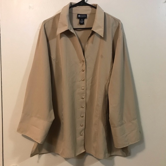 Maggie Barnes Tops Womens Tan Shaped Outer Blouse Three Quarter Sleeve Office - Picture 1 of 3